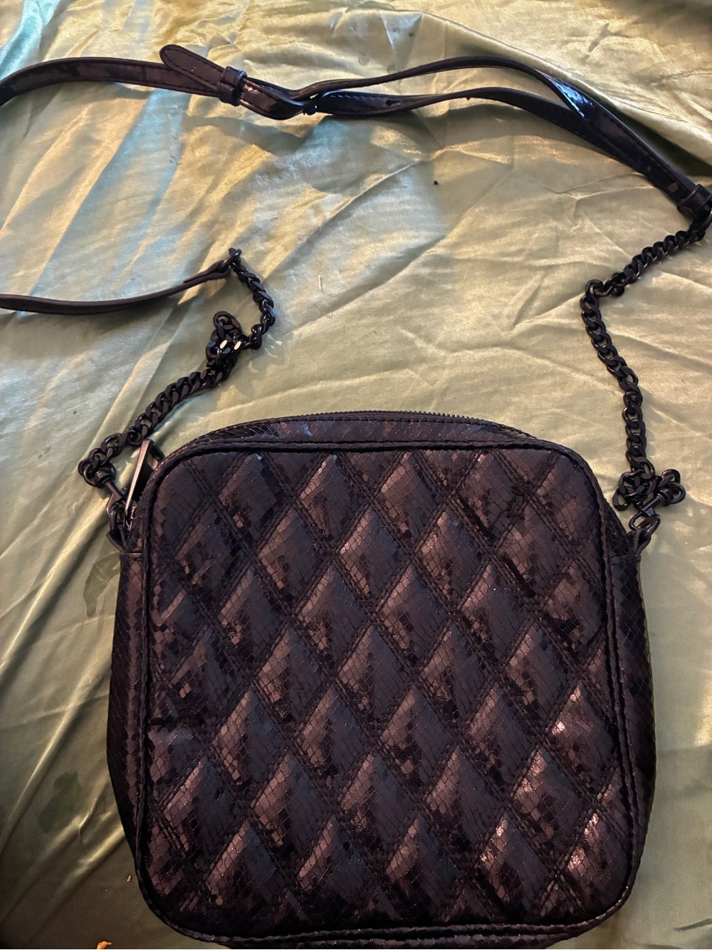 Vera Wang Black Sequined Whimsigoth Vamp Chic Cross Body Bag w/ Adjustable Strap